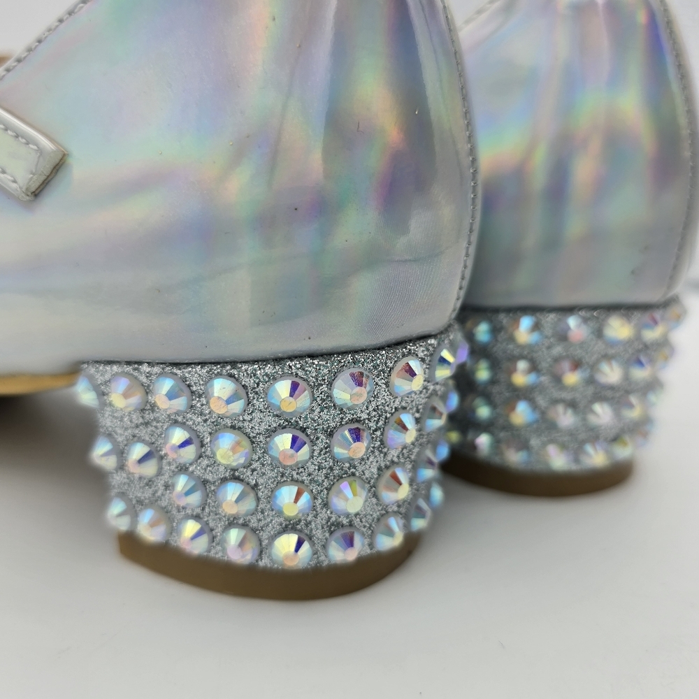 Badgley Mischka Girls Holographic Mary Jane Dress Heels, Siver, Big Grils 4 - Picture 12 of 16